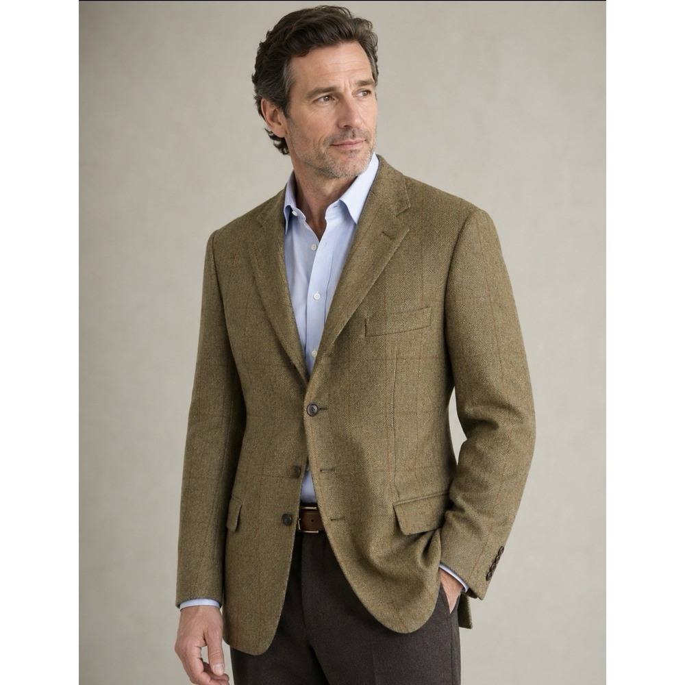St Michael Marks Spencer Mens‎ Windowpane Wool Cashmere Sports Coat 42L Blazer